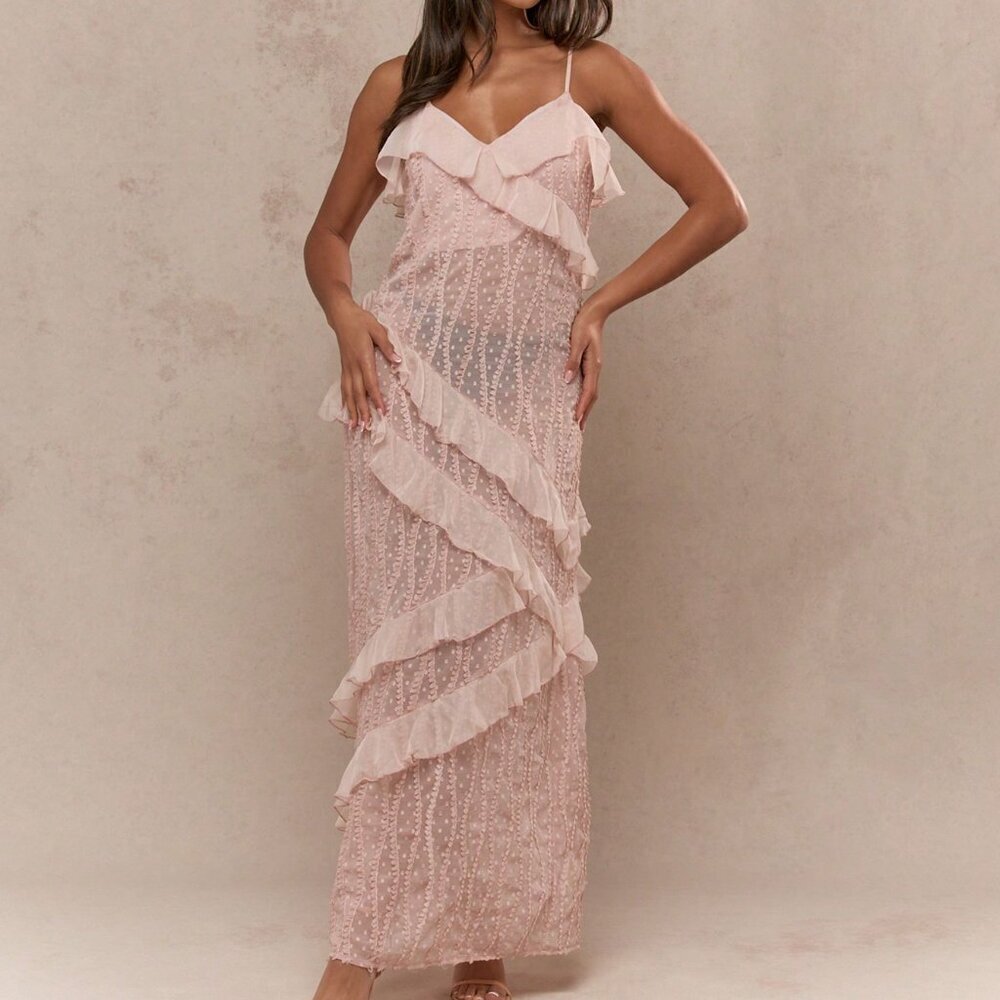 Pink Formal Women's Ruffled Chiffon Maxi Dress - Picture 4 of 4